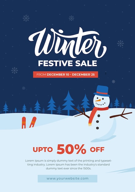 Modern flat vertical winter sale poster template. Winter festival sale ad brochure, promo flyer