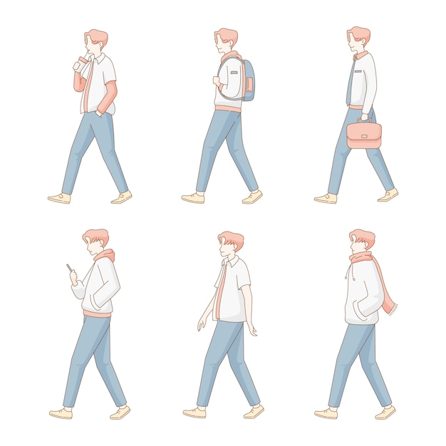 modern flat walking man illustration set