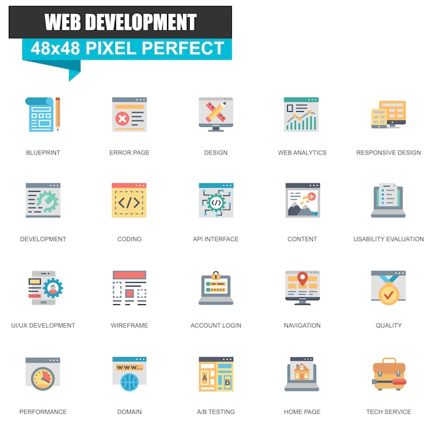 Modern flat web design and development icons set