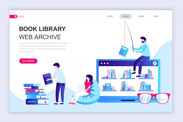 Vector modern flat web page design template of book library