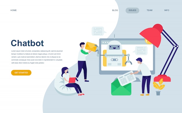 modern flat web page design template of chat bot