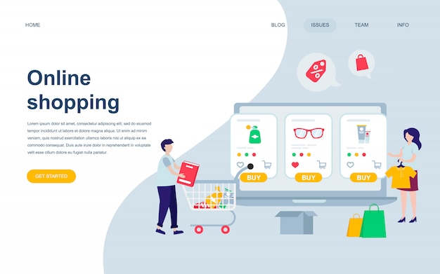 Modello di progettazione di pagina web piatto moderno di shopping online