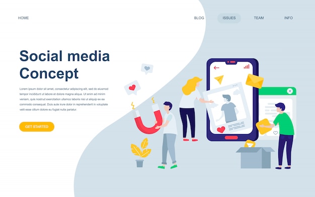 Vector modern flat web page design template of social media