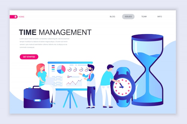 最新のフラットなWebページデザインテンプレートのTime Management