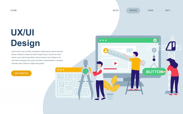 UX, UI 디자인의 현대 평면 웹 페이지 디자인 템플릿