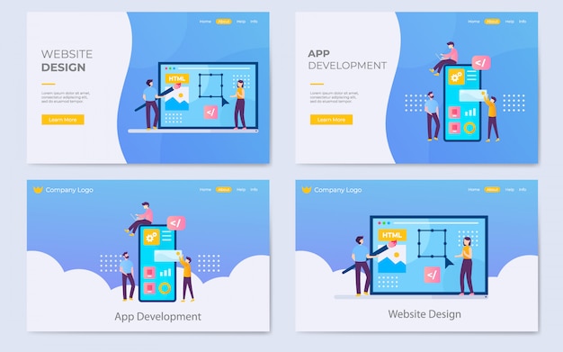 Modern flat website and app development landing page illustration