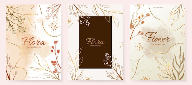 Modern floral frame elegant abstract background universal hand drawn floral templates in warm color