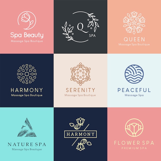 Vector modern floral logo designs for spa center, beauty salon or yoga studio.