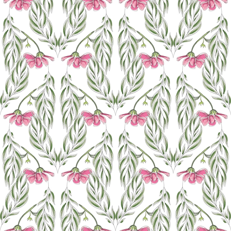 Vector modern floral pattern flowers and leaves on a white background an elegant template for fashionable prints green leaves and pink flowers