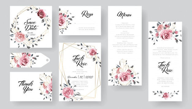 Vector modern floral wedding invitation card collection