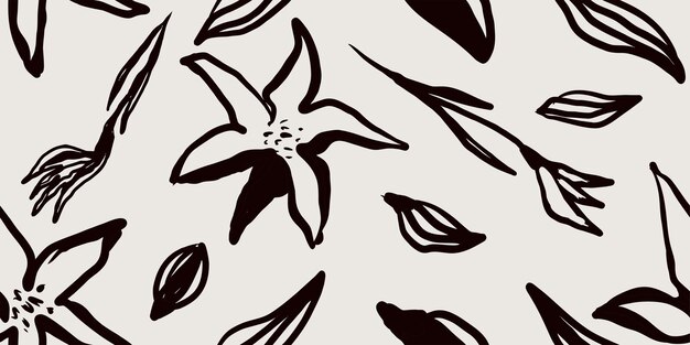 Modern floral with flowers black and whaite print Seamless pattern Hand drawn style