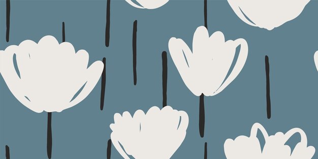 Modern floral with flowers print Seamless pattern Hand drawn style