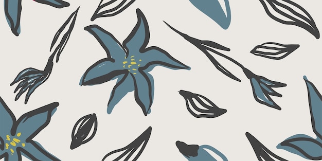 Modern floral with flowers print Seamless pattern Hand drawn style