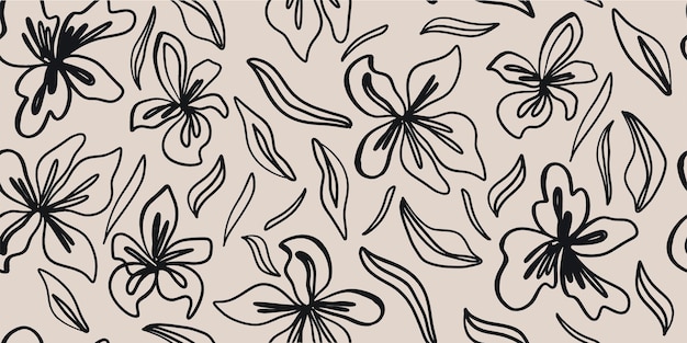 Vector modern floral with flowers print seamless pattern hand drawn style