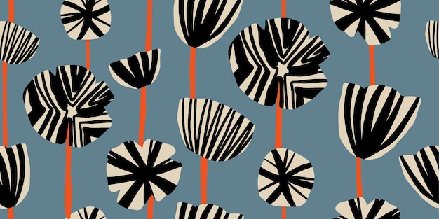 현대 꽃 꽃 인쇄 원활한 패턴 손으로 그린 스타일
