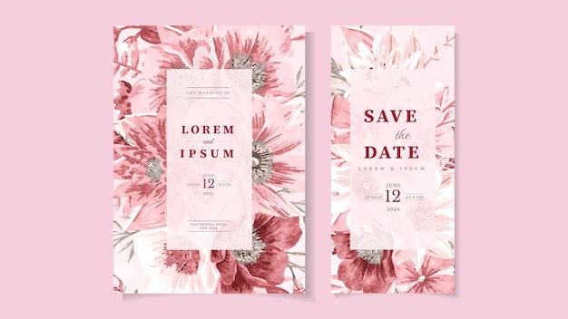 Modern floral wreath elegant romantic wedding invitation card template premium flower