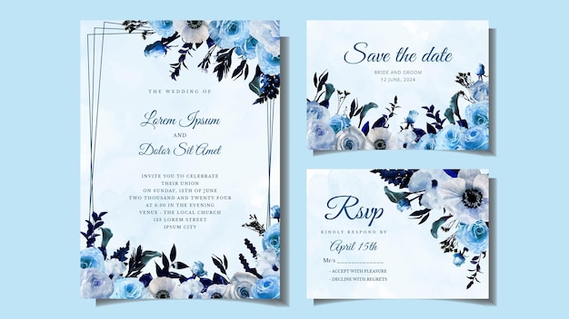 Modern floral wreath wedding invitation card template premium flower