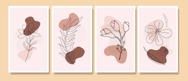 modern flower tropical line art boho poster template