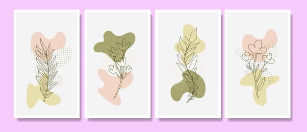 modern flower tropical line art boho poster template