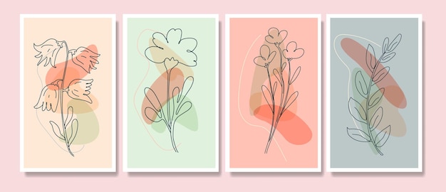 modern flower tropical line art boho poster template