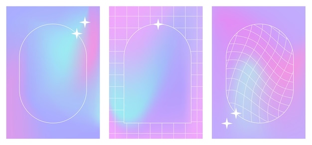 Modern fluid gradient posters with linear forms and sparkles trendy minimalist brutalism aesthetic p