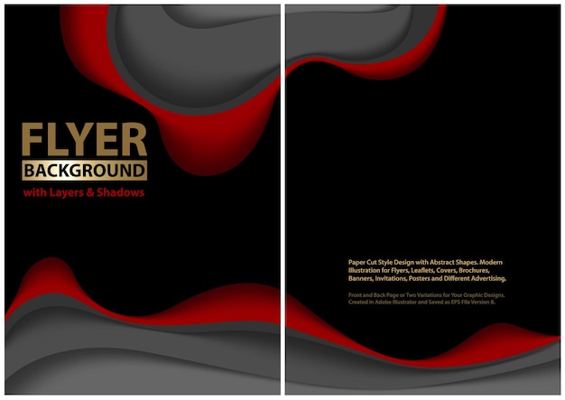 Vector modern flyer paper cut style design with red and black layers