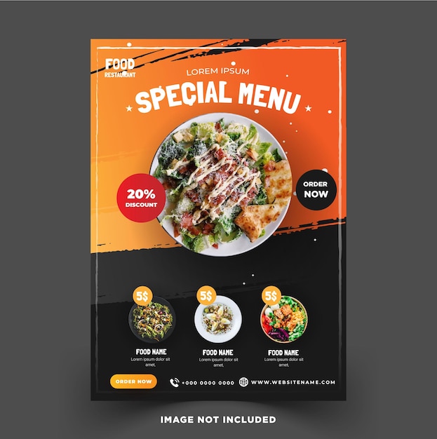 Современный флаер плакат шаблон еда ресторан с гранж-дизайном