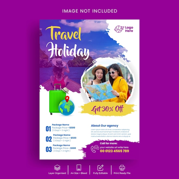 Современный флаер для туристического агентства и шаблон печати плаката туризма