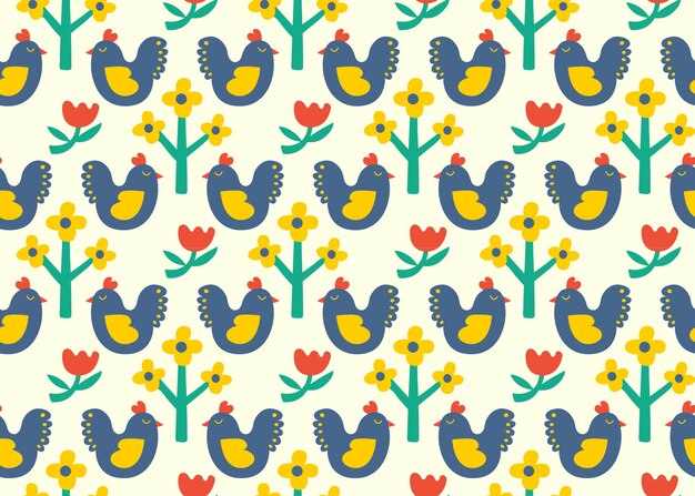 Modern folk floral pattern