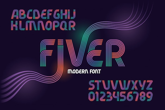 Modern font set made of lines