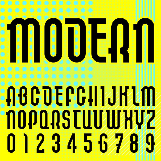 벡터 현대 글꼴입니다. 밝은 배경에 트렌디한 알파벳, 검은색 벡터 문자.