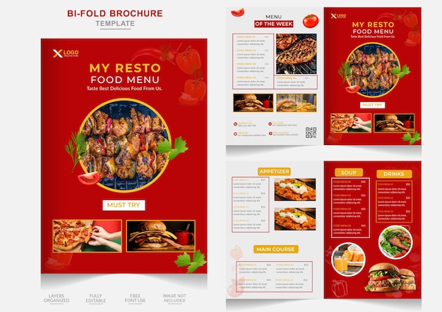 Modern food menu bifold brochure or restaurant cafe menu vector flyer fast food bifold brochure