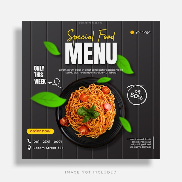 Vector modern food menu flyer design for social media template