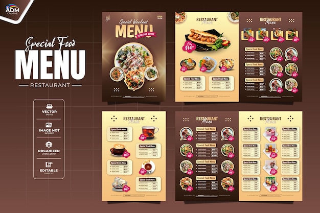 modern food menu for restaurant or cafe template