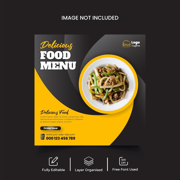 Modern food menu and restaurant social media post or Instagram post banner template