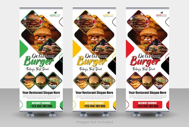 Design moderno banner roll up per ristorante, cibo e ristorante roll up banner design template