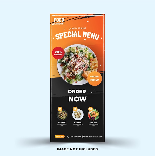 Vector modern food rollup banner template with grunge design