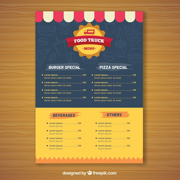 Vector modern food truck menu with flat design