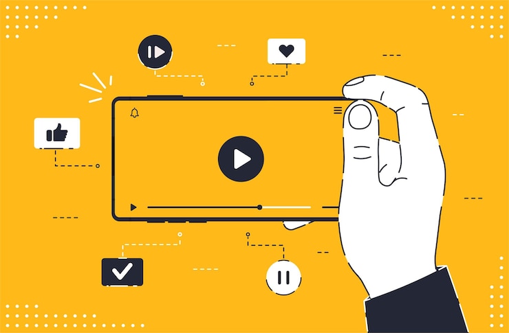 Modern frameless smartphone with video player on screen