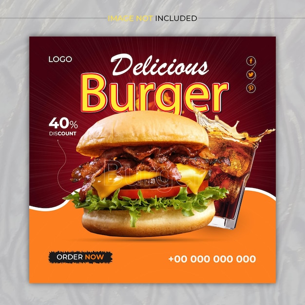 Modern fresh burger social media post template design