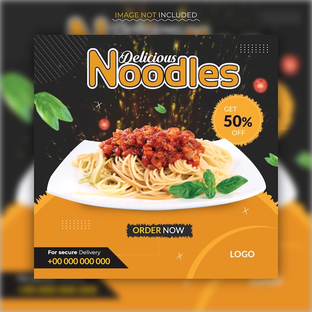 Vettore modello di progettazione di post sui social media del menu di cibo moderno di noodles freschi