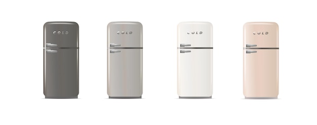 Vector modern fridges realistic coolers refrigerators for home or restaurant kitchen and cold products