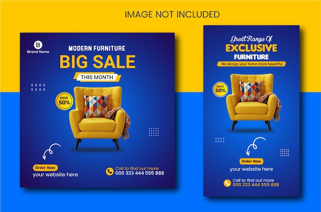 Modern furniture big sale promotional social media Instagram post
or story template design