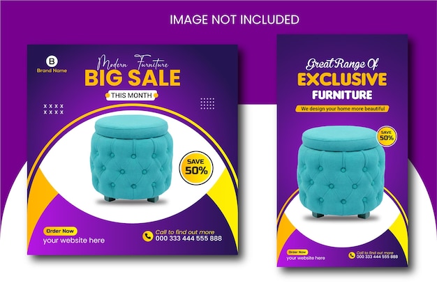 Modern furniture big sale promotional social media Instagram post
or story template design