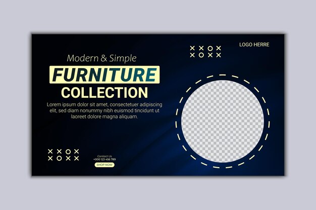 Modern Furniture Collection of unique minimalist design Web banner flyer or poster social media
