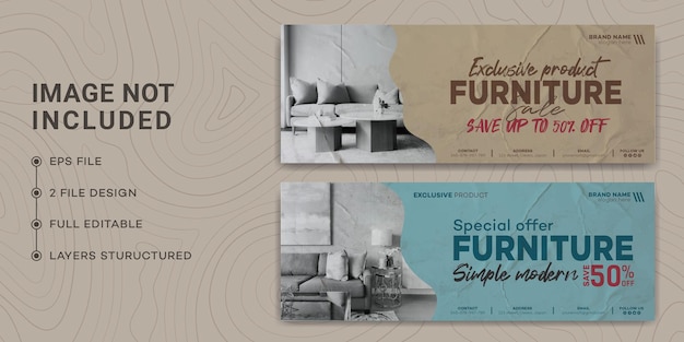 Vector modern furniture facebook cover page template design, glued paper, torn paper, furniture sale