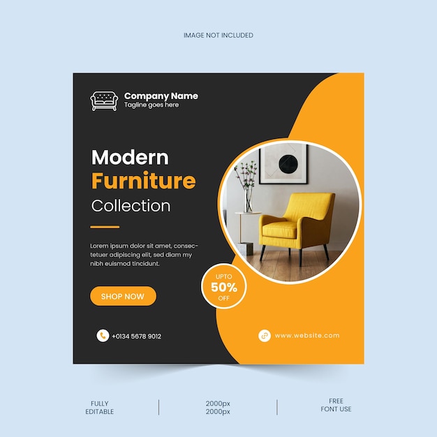 Продажа современной мебели в социальных сетях и шаблон поста в Instagram, дизайн баннера Бесплатные EPS