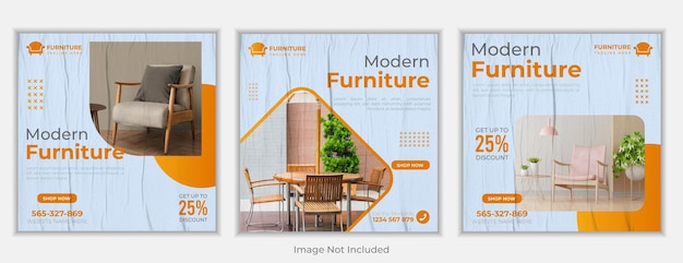 Modern furniture sale social media post design template set