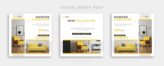 Vector modern furniture sale social media post template collection