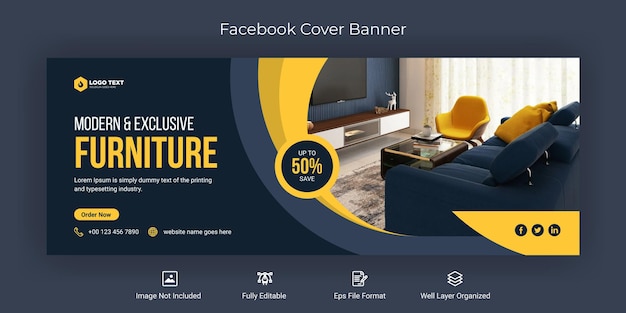 Modern furniture social media facebook cover banner template